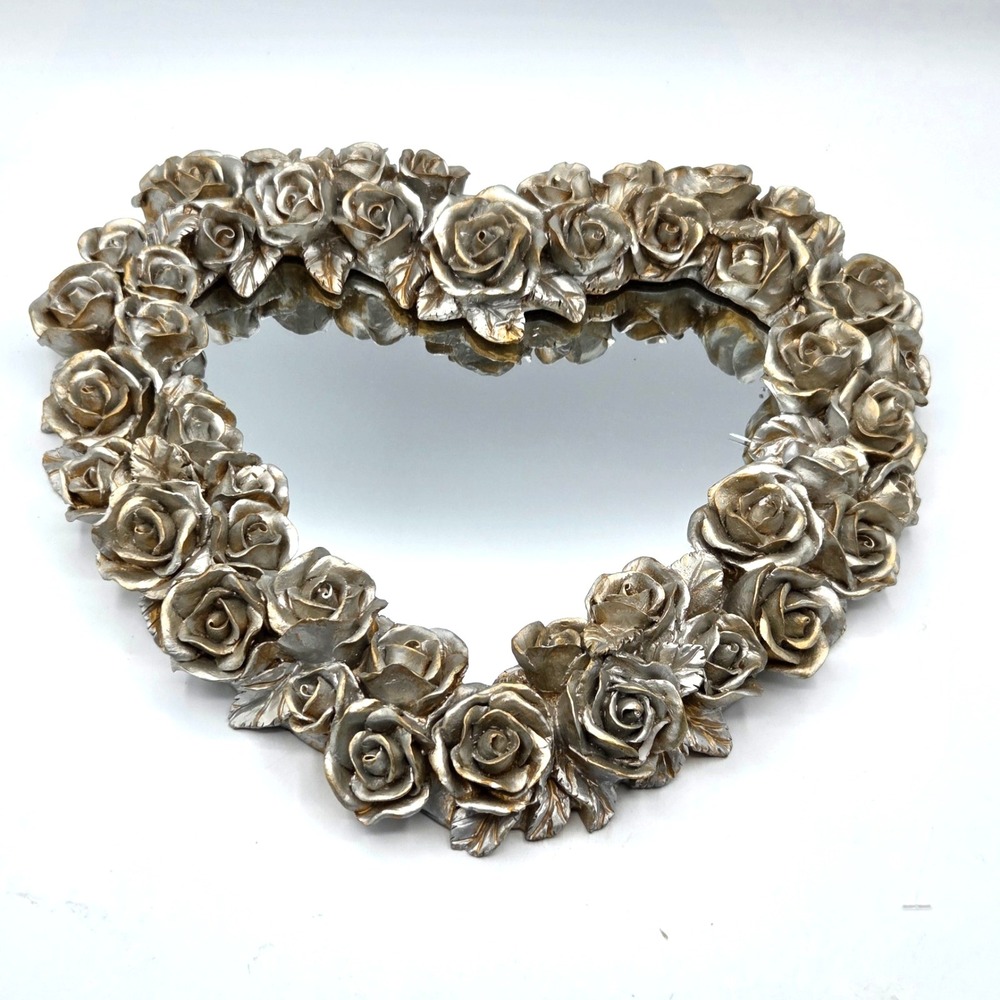 VINTAGE 60's- 80's Heart Shaped Mirror 3D‎ Roses Decoline New York RETRO Cottage